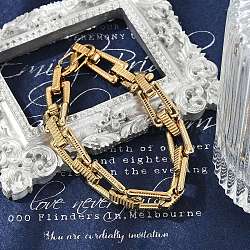 304 Stainless Steel Trapezoid Link Chain Bracelets for Women Men, Ion Plating(IP), Golden, 8-5/8 inch(22cm)(BJEW-F488-40G)