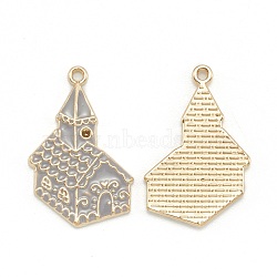 Alloy Enamel Pendants, for Christmas, Castle, Light Gold, Light Grey, 30x19.5x2mm, Hole: 1.6mm(ENAM-E569-09)