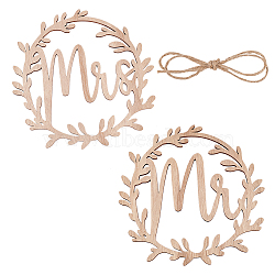 Wooden Mr and Mrs Chair Sign, for Wedding Engagement Party Wedding Chair Decor Sign, with Jute Ropes, Wheat, 235x234x5mm, Hole: 6x2.5mm(AJEW-WH0342-01)