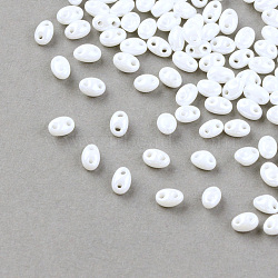 2-Hole Seed Beads, Czech Glass Beads, White, 5x3.5x3mm, Hole: 0.5mm, about 260pcs/20g(X-GLAA-R159-121)