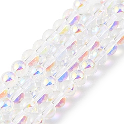 Transparent Electroplate Glass Beads Strands, Pearl Luster Plated, Round, Clear AB, 4mm, Hole: 0.7mm, about 101pcs/strand, 14.57~14.96''(37~38cm)(GLAA-T032-T4mm-C18)