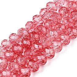 Transparent Glass Beads Strands, Faceted(32 Facets), Rondelle<P>Please Note: Because these beads are made in different batches, the color could be slightly different from one batch of beads to the next, Crimson, 8x6.5mm, Hole: 1.2mm, about 63pcs/strand, 15.55''(39.5cm)(X-GLAA-T023-8mm-A13)