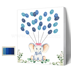 Canvas Fingerprint Painting, with Wood Frame and 1 Box Four Color Printing Mud and 2Pcs Traceless Nail, Elephant Pattern, 24.5x19.5cm(DIY-WH0466-004)