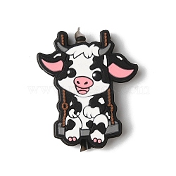 Cute Cow Calf Girl Playing on Swing Silicone Focal Beads, Silicone Teething Beads, Cattle Shape, White, 30x25x7mm, Hole: 3mm(SIL-M006-03F)