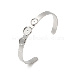 Non-Tarnish 304 Stainless Steel Cuff Bangle Making, Flat Round Tray Setting, Stainless Steel Color, Tray: 6mm & 8mm, 1/4 inch(0.5cm), Inner Diameter: 2x1/8~1-3/4 inch(5.5x4.6cm)(STAS-Q300-02P)