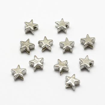 Alloy Beads, Star, Platinum, 5x6x3mm, Hole: 1.5mm
