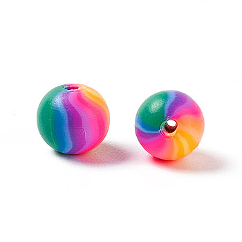 Handmade Polymer Clay Beads, Round, Colorful, 8mm, Hole: 2mm