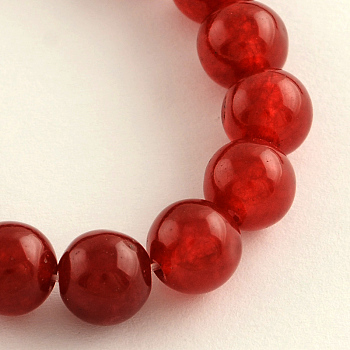 Dyed Natural White Jade Round Bead Strands, Dark Red, 8mm, Hole: 1mm, about 48pcs/strand, 14.9 inch