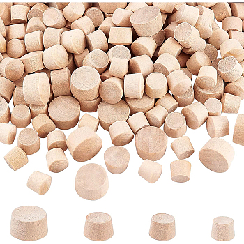 BENECREAT 300Pcs 4 Style Wooden Bottle Stoppers, Bottle Tampions, Trapezoid, Blanched Almond, 9~14x8~9mm
