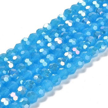 Imitation Jade Glass Beads Stands, AB Colors, Faceted, Round, Dodger Blue, 6x5.5mm, Hole: 1.2mm, about 91~93pcs/strand, 19.57~50.6 inch(49.7~50.6cm)