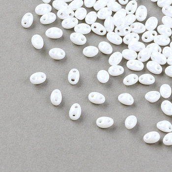 2-Hole Seed Beads, Czech Glass Beads, White, 5x3.5x3mm, Hole: 0.5mm, about 260pcs/20g