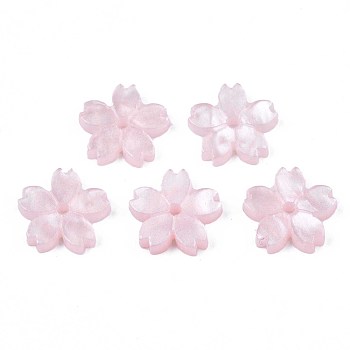 Opaque Acrylic Beads, Sakura, Pink, 10.5x11x2mm, Hole: 1.2mm