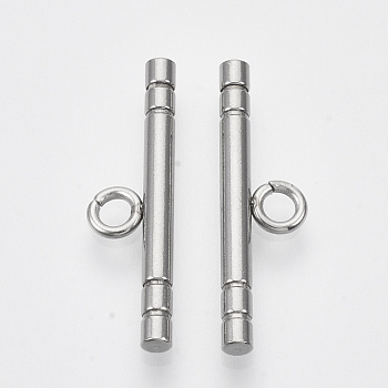 201 Stainless Steel Toggle Clasps Parts, Stainless Steel Color, Bar: 25x7x2.5mm, Hole: 2.5mm