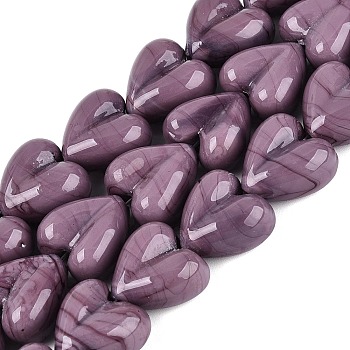 Handmade Lampwork Beads Strands, Heart, Old Rose, 15~16x15x8.5~9mm, Hole: 0.6~1.2mm, about 24~25pcs/strand, 12.99~14.17 inch(33~36cm)
