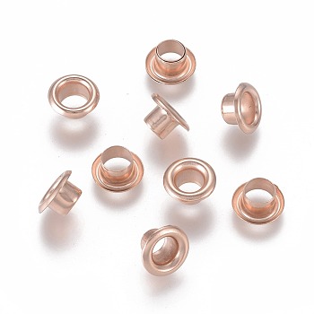European Style 201 Stainless Steel Eyelet Core, Grommet for Large Hole Beads, Flat Round, Rose Gold, 8x4.5mm, Hole: 4mm