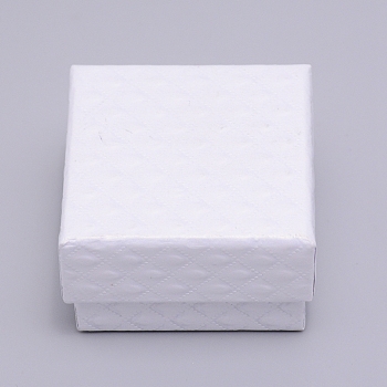 Cardboard Jewelry Boxes, with Black Sponge, for Jewelry Gift Packaging, Square, White, 5.1x5.1x3.3cm