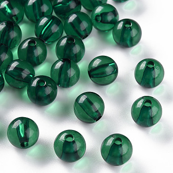 Transparent Acrylic Beads, Round, Dark Green, 10x9mm, Hole: 2mm, about 940pcs/500g
