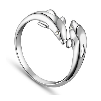 SHEGRACE Newest Vogue Design Dolphin 925 Sterling Silver Cuff Rings, Open Rings, Silver, 16mm
