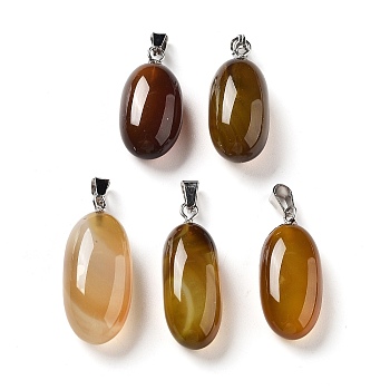 Natural Agate Dyed Pendants, Oval Charms with Stainless Steel Color Plated Stainless Steel Snap on Bails, Goldenrod, 21~32x9.5~16.5x10.5x7.5~12.5mm, Hole: 6x3mm