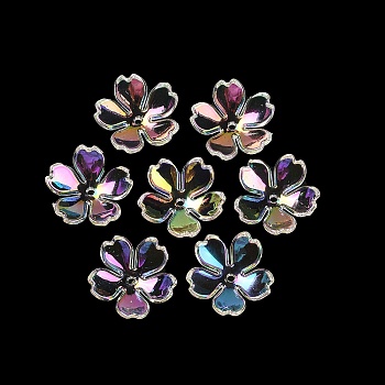 Transparent Acrylic Caps, UV Plating Iridescent, Flower, Clear, 18x18.5x5mm, Hole: 1.5mm