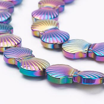 Electroplate Non-Magnetic Synthetic Hematite Beads Strands, Shell, Multi-color Plated, 10x10.5x4mm, Hole: 1mm, about 40pcs/strand, 15.7 inch(40cm)