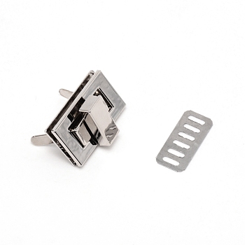 Zinc Alloy Bag Twist Lock Accessories, with Iron Finding,  Handbags Turn Lock, Rectangle, Platinum, 3.2x1.9x0.55cm