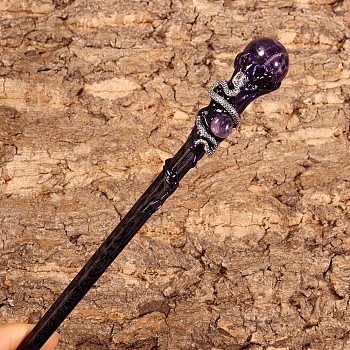 Natural Amethyst Magic Wands, Wooden Scepter, for Witch Cane Cosplay, Enchanting Decor & Photography Prop, 180mm