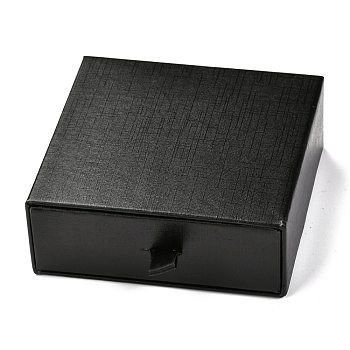 Square Paper Drawer Box, with Black Sponge & Polyester Rope, for Bracelet and Rings, Black, 9.3x9.4x3.4cm