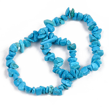 Chip Synthetic Turquoise(Dyed) Beaded Stretch Bracelets, Deep Sky Blue, Inner Diameter: 1-3/4~2 inch(4.5~5cm)