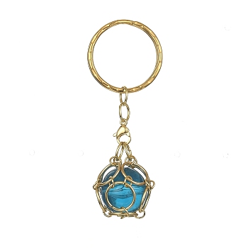 304 Stainless Steel Pouch Empty Stone Holder for Pendant Keychain Making, with Split Key Rings, Golden, 6.75cm