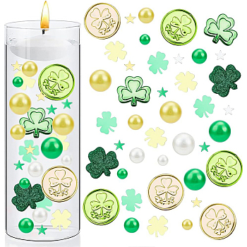 DIY Saint Patrick's Day Vase Fillers for Centerpiece Floating Candles, including Plastic Imitation Pearl Beads, Resin Lucky Coins and Plastic Paillettes, Mixed Color
