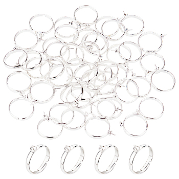 50Pcs Brass Adjustable Ring Findings, for Half Drilled Beads, Silver, US Size 9(18.9mm)