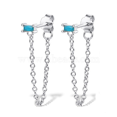 Sky Blue Rectangle Sterling Silver Earrings