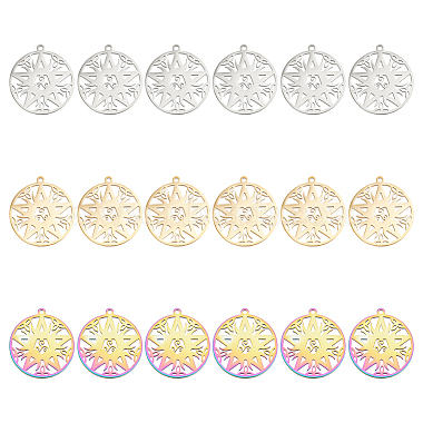 Mixed Color Flat Round 304 Stainless Steel Pendants
