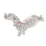 Brass Micro Pave Pink Cubic Zirconia Fold Over Clasps, Cadmium Free & Nickel Free & Lead Free, Buterfly, Platinum, 45mm, Butterfly: 25.5x25.5x7.5mm, Clasp: 13x7.5x5.5mm(KK-K371-12P)