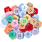 50Pcs 10 Colors 4-Hole Plastic Buttons, Flower, Mixed Color, 17x17.5x4mm, Hole: 2mm(FIND-CY0001-04)