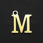 201 Stainless Steel Charms, Laser Cut, Letter, Golden, Letter.M,  12x10.5x1mm, Hole: 1.5mm(STAS-N090-LA061-M)
