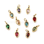 PVD Vacuum Plating304 Stainless Steel Pendants, Long-Lasting Plated, with Cubic Zirconia and Jump Rings, Single Stone Charms, Teardrop, Golden, Mixed Color, 9.5x5x2.5mm, Hole: 3.5mm(STAS-D189-02G)