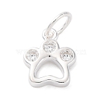 925 Sterling Silver Micro Pave Clear Cubic Zirconia Paw Print Charms, with Jump Rings & 925 Stamp, Silver, 9.5x8x2mm, Hole: 3mm(STER-G045-20S)