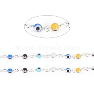 3.28 Feet Handmade Evil Eye Lampwork Round Beaded Chains, with Brass Findings, Unwelded, Long-Lasting Plated, Real 18K Gold Plated, Colorful, 12.5x2.8x4x1.5mm, Beads: 4mm(X-CHC-G009-A-S04)