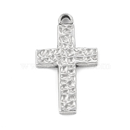 304 Stainless Steel Pendants, Textured, Cross Charm, Stainless Steel Color, 29x17x2.5mm, Hole: 2mm(STAS-F287-41P)