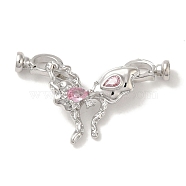 Brass Micro Pave Pink Cubic Zirconia Fold Over Clasps, Buterfly, Platinum, 45mm, Butterfly: 25.5x25.5x7.5mm, Clasp: 13x7.5x5.5mm(KK-K371-12P)