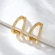 Clear Cubic Zirconia Double Line Cuff Earrings, Rack Plating Brass Jewelry, Long-Lasting Plated, Cadmium Free & Lead Free, Real 18K Gold Plated, 13x13x8mm(EJEW-R150-14G)