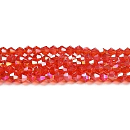 Transparent Electroplate Glass Beads Strands, AB Color Plated, Faceted, Bicone, Red, 3.5~3.8x3mm, Hole: 0.8mm, about 113~115pcs/strand, 14.17~14.37 inch(36~36.5cm)(EGLA-A039-T3mm-B14)