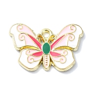 Alloy Enamel Pendants, Golden, Butterfly Charm, Pink, 15x22x1.5mm, Hole: 2.5mm(FIND-Q102-02A)