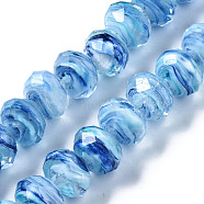 Handmade Lampwork Beads Strands, with Glitter Powder, Inner Flower, Abacus, Faceted, Light Sky Blue, 11.5x8.5mm, Hole: 1.5mm, about 45pcs/strand, 15.16 inch(38.5cm)(LAMP-T007-15B)