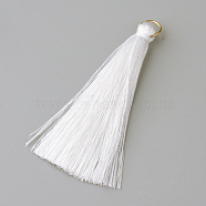 Nylon Thread Tassel Pendants Decoration, with Brass Findings, Golden, White, 35x7mm, Hole: 7mm(FIND-Q065-3.5cm-A25)