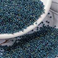 MIYUKI Round Rocailles Beads, Japanese Seed Beads, (RR339) Blue Lined Aqua AB, 15/0, 1.5mm, Hole: 0.7mm, about 27777pcs/50g(SEED-X0056-RR0339)