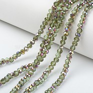 Electroplate Transparent Glass Beads Strands, Half Rose Gold Plated, Faceted, Rondelle, Yellow Green, 6x5mm, Hole: 1mm, about 85~88pcs/strand, 16.1~16.5 inch(41~42cm)(EGLA-A034-T6mm-R19)