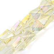 Full Rainbow Plated Electroplate Transparent Glass Beads Strands, Faceted Polygon, Light Goldenrod Yellow, 8x7x5mm, Hole: 1mm, about 80pcs/strand, 25.04 inch(63.6cm)(EGLA-G037-06A-FR03)